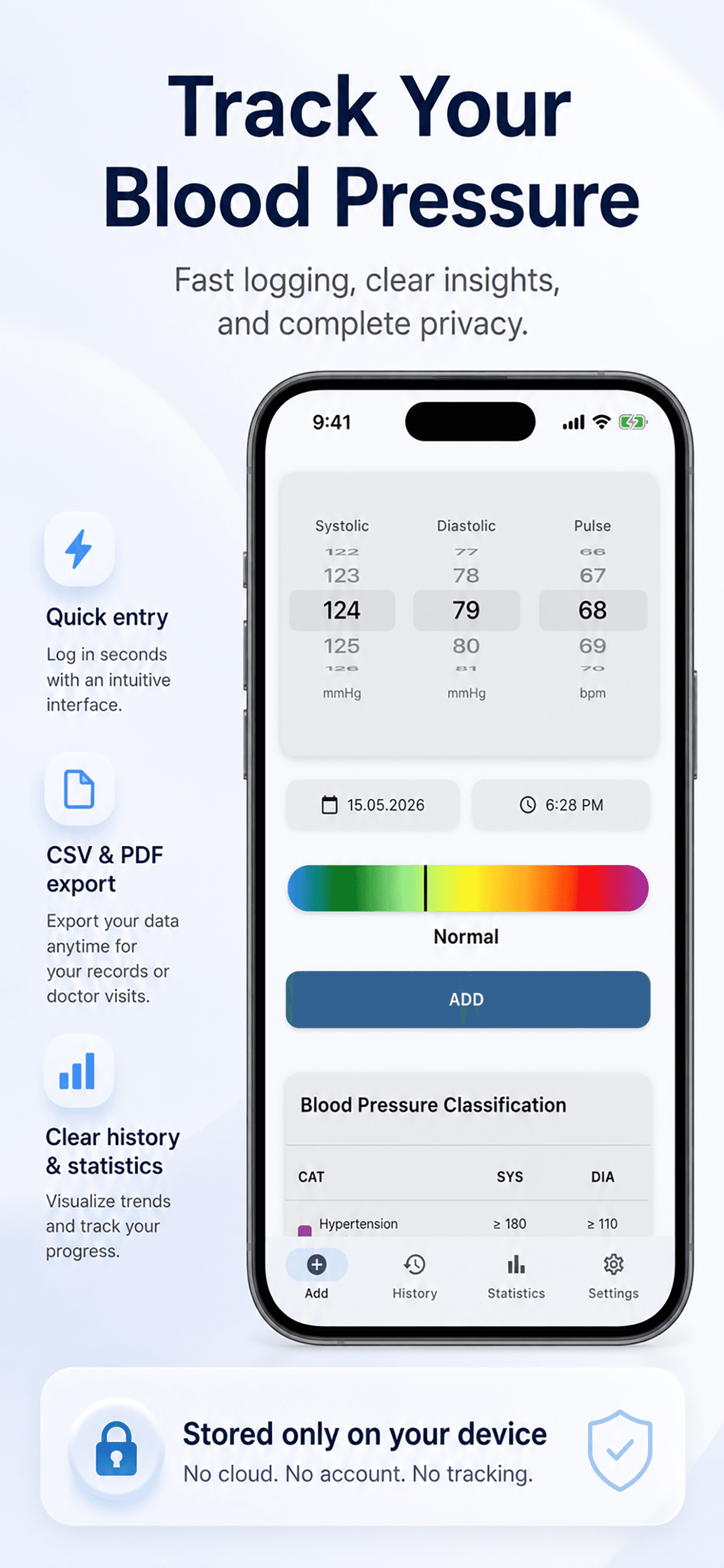 My Blood Pressure app showing the quick entry screen